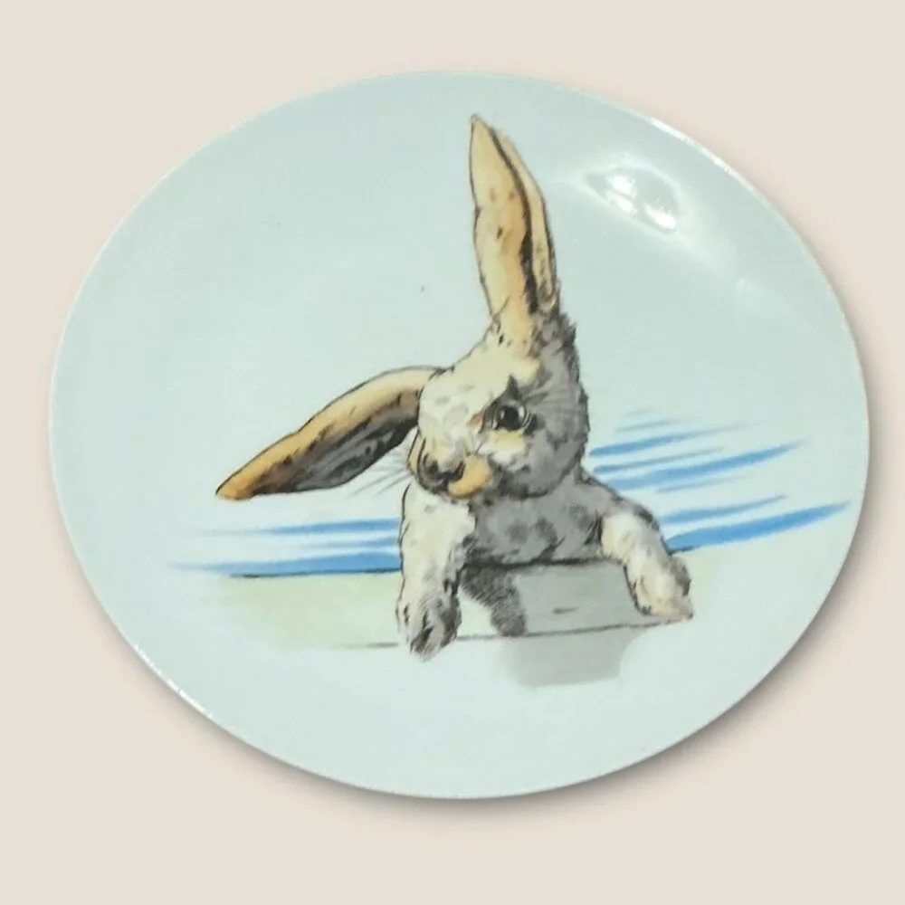 Spring Vintage Rabbit Plate Set Of 4 with Mushroom, Basket and Flower Pot - Picture 3 of 6